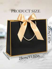 Black Gift Bags With Gold Bow, 10/20 Pcs Kraft Paper Shopping Bags With Handles, Luxury Gold Foil Edge Tote Bags For Wedding Birthday Party - Black - View 4