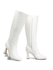 Women's Stiletto Heel Knee-High Boots Square Toe Side Zipper Fashionable Versatile Black Long  Versatile Ladies Boots For Dating And Party - Beige - View 4