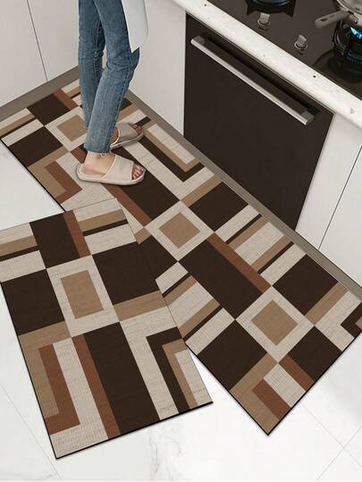 [HOT!!!] 1pc Soft Rubber Kitchen Mat, 3.5mm Thick Kitchen Rug, Modern Minimalist American Retro Style Kitchen Absorbent Mat Large Carpet, Can Be Self-Cut To Fit Kitchen Size, Surface Fabric Material, Middle Sponge Layer, Bottom Rubber Layer, Suitable For Kitchen Rugs, Kitchen Decor, Wedding Decor, Home Decor, Bathroom Mat, Doormat, Laundry Room Mat, Hallway Carpet, Living Room Mat, Etc.