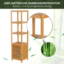 HOMCOM Bathroom Cabinet In Natural Bamboo With 3 Open Compartments, Dimensions 36 X 33 X 140 Cm For Optimal Storage.