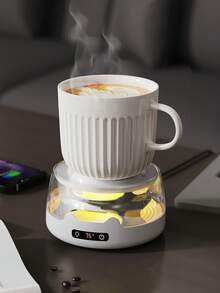 可调节温度保温杯垫 - LED灯电热保温杯垫，适用于桌面，恒温咖啡/奶茶保温垫，白色保温杯底座，适合办公室宿舍，是送给朋友和家人的完美礼物