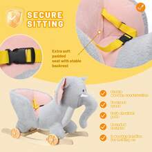 Brown Pony Rocking Chair,Unicorn Rocking Chair,Elephant Baby Rocking Horse For Toddlers 6 Months To 3 Years, Cute & Graceful Grey Elephant Rocker For Baby Girl, Stuffed Plush Ride-On Rocking Animal, Easy To Assemble - Light Gray - Elephant - View 3