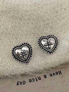 Hoa tai hình thánh giá và trái tim sang trọng, hoa tai phong cách tối giản thanh lịch, thiết kế sang trọng dành cho nữ - Màu Bạc Cổ - Xem 6