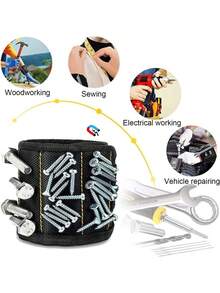 1pc Magnetic Tool Wristband, Adjustable Size, Suitable For Screws, Drill Bits, Nails And Other Tools, Used For Fixing Screws, Nails, Drill Bits - The Best Arm Tool For DIY Handicraft Enthusiasts, Ideal Birthday Gift For Dad, Husband, Grandpa, Bed, Dining Chairs, Dressing Table - Multicolor - View 3