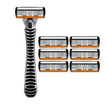 男士手动剃须刀，配备6层不锈钢剃须刀片和可更换刀头 - 彩色 - 查看 12