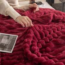 1pc Soft Vintage Style Faux Fur Blanket - Cozy Choice For Sofa And Chairs, Striped Pattern, Machine Washable, Polyester Blend, Comfortable For All Seasons, Chair/Bed Cover | Soft Blanket | Polyester Blend, Rabbit Decor - Redwood - View 9