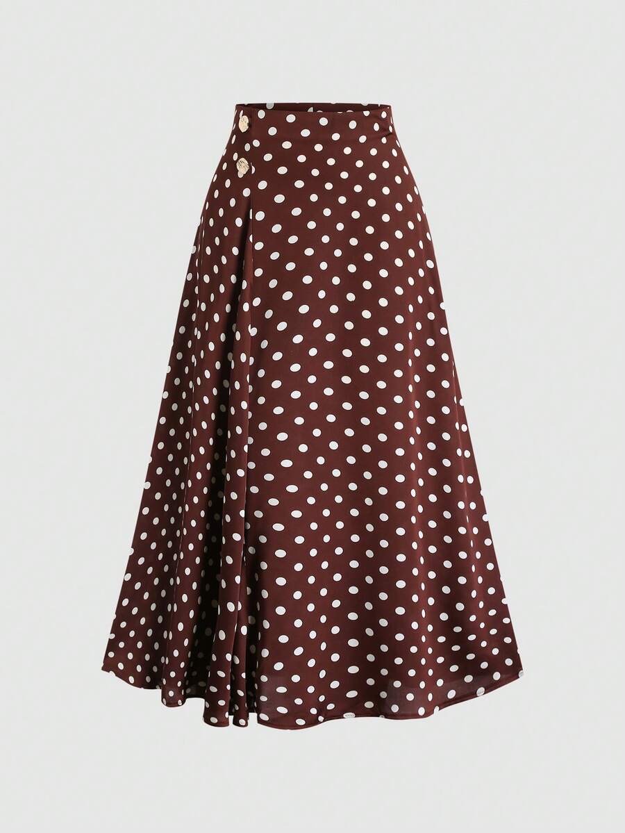Women's Polka Dot Casual Vacation Skirt For Going Out Outfits, Streetwear, Y2K Clothes, Spring/Summer,Elegant Vintage Skirt - Coffee Brown - View 1