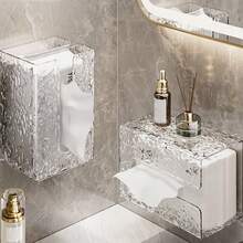 1pc Multifunctional Desktop Tissue Box, Glacier Pattern, Minimalist Design, Wall-Mounted Tissue Holder, Suitable For Bathroom, Bedroom, Kitchen, Washroom - Transparent - View 2