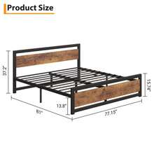 Marco de Cama tamaño, Plataforma Industrial para Cama con cabecero, no Necesita somier, Marco de Cama de colchón fácil de Montar de 14 Pulgadas, Color marrón Retro - Rey - Ver 2