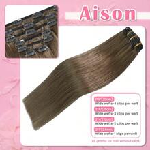 XAPY Aison Ash Brown Hair Extensions Real Human Hair Cl Ins 70G Remy Human Hair Soft  Straig For Fashion Wen 7pcs 16cls One Pack 15 Inch #8 - 彩色 - 查看 3
