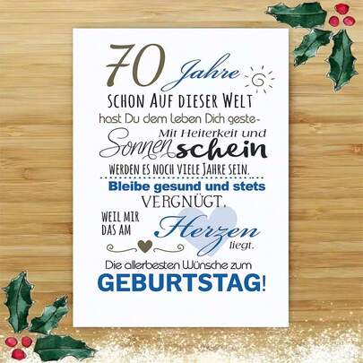 1pc Greeting Card With Envelope (11cm16cm&4.33in6.29in) - German 70th Birthday Message, Ideal For Milestone Wishes & Family Greetings, Greeting Card|70th Birthday Well-Wish Card|Paper Greeting Card