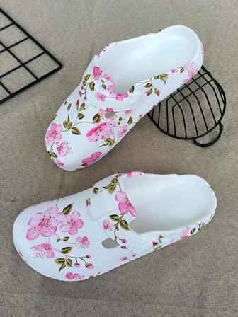 女士优雅桃花时尚复古防滑透气速干舒适一脚蹬穆勒拖鞋，适合所有季节