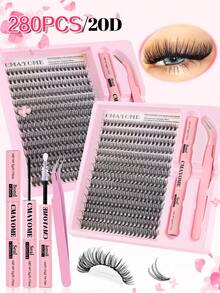 280 Clusters Of False Eyelashes, 10D-30D Thickness, DIY Single-Cluster Eyelash Length 10-18mm, D Curl, Soft Single-Cluster Eyelashes, DIY Segmented Eyelash Tool Set, Can Extend The Outer Corners, Suitable For Home Use, Cartoon And Comic-Style Lashes, Includes Eyelash Glue And Sealer, Eyelash Tweezers Makeup Tool, Suitable For Daily Use, Travel, Holidays, And Christmas. - Multicolor - View 7