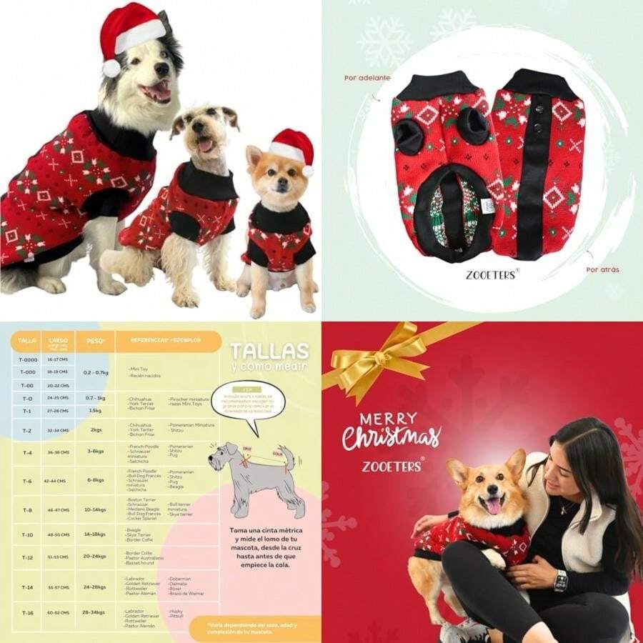 Ropa Sueter para Perro/Gato Sudadera Razas Minis Chicas Medianas y Grandes Calientito Tejido Perrito Dog Sweater (, )(Navidad Rojo 10) - Multicolor - Ver 1