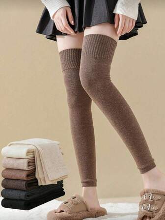 1/2/3/4 Pairs Women Solid Color Extra Long Thigh High Leg Warmers, Thick Warm Over-The-Knee Leg Warmers For Autumn/Winter