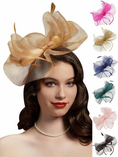 1pc Fascinator For Women Hair Clip Hat Feather Flower Veil Wedding Party Hat Tea Hat