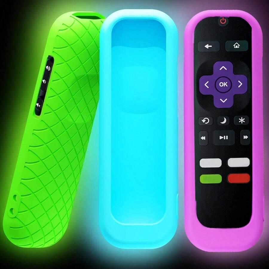 AWYY3 Pack Remote Cover For Roku TV Remote Control Battery Cover For  Hisense Roku TV Steaming Stick 4k 4K+ Roku Voice Remote Universal Silicone Sleeve Case With Glow In The Dark Blue/Green/Purple - 藍綠色紫色 - 查看 1