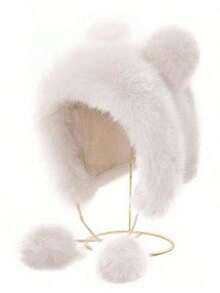 New Ladies Cute Fluffy Tassel Ball Pom Pom Design Bucket Hat With Kitten Ears Lei Feng Hat, Warm Outdoor Casual Cute Hat - Multicolor - View 11