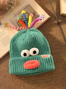 1 pieza Gorro de punto con diseño de dibujo animado lindo, gorro tejido con protección de orejas cálido, adecuado para otoño/invierno, fiestas y cosplay, sombreros para mujer - Multicolor - Ver 6