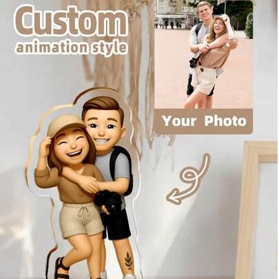 1-2 piezas Retrato de muñeca personalizado, arte de retrato digital personalizado, placa acrílica de foto a dibujo animado personalizada, recuerdo de boda, memorial acrílico personalizado, regalo de aniversario, memorial perfecto para seres queridos, decoración de foto acrílica personalizada, regalo ideal. Adecuado para regalar a tu pareja, novio, novia, esposo y esposa, también adecuado para el Día de San Valentín, la boda y otras ocasiones especiales. ,Amor eterno