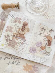 20pcs/Pack (10 Designs, 2 Of Each) Cute Plant Branches, Flowers, Leaves Stickers For Scrapbooking, Vintage English Notes, Collage Decoration, Diary DIY, Waterproof Transparent Stickers, Stationery Supplies Scrapbook Supplies - Multicolor - View 10