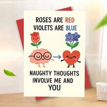 1张幽默浪漫贺卡，含信封（11厘米 x 16厘米 x 4.33英寸 x 6.29英寸） - “玫瑰是红色的，淘气的想法”设计，拟人化元素的趣味场景，非常适合送给伴侣和心仪对象，是浪漫庆祝活动的理想之选，幽默主题贺卡 - 彩色 - 查看 12