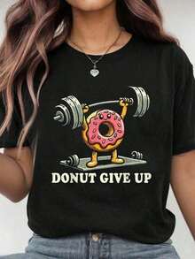 100% Cotton Weightlifting - Funny Fitness Workout Gym Donut Lover T-Shirt Women's Men's Graphic Tee Casual Tops - 黑色 - 查看 5