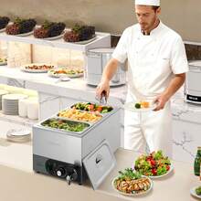 Commercial Food Warmer, 1200W Electric Stainless Steel Steam Food Warmer, Fast Heating Countertop Buffet Bain Marie With Detachable Power Cord, For Catering, Restaurants, Parties & Buffets - 3 1/3-inch Basins, 20cm High - View 9
