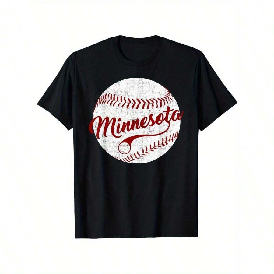 Men's Minnesota Baseball Team Vintage Graphic T-Shirt - Black With Red & White Accents - Twin Cities Sports Fan Apparel - All-Season Comfort Fit Casual Tee For Twins Supporters, Baseball Shirt, Game Day Outfit, Classic Design, Comfortable Fit - 黑色 - 查看 1