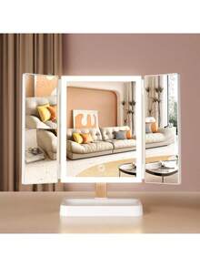 1个三折LED化妆镜，旋转桌面镜，带3倍/2倍/1倍放大倍率的照明梳妆镜，便携式高清化妆镜，触摸屏亮度调节，带支架和3种照明模式，可折叠三折设计，内置800mAh电池，USB充电，适合居家和旅行，是美容产品的理想收纳，也是情人节和节日礼物的理想之选。 - 彩色 - 查看 10