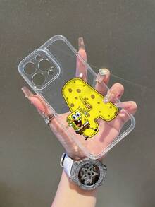 SPONGEBOB 1个透明太空卡通鬼脸海绵宝宝奶酪字母图案防震手机壳，适用于三星/苹果17/16/15/14/13/12/11Pro Max/12Pro/14Plus等型号 - 彩色 - 查看 8
