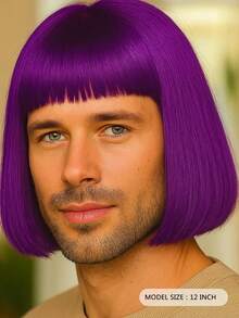 12 Inch Purple Fashionable Men's Air Bangs Wig, High Density Heat-Resistant Synthetic Wig, Comfortable Wear, Suitable For All Men's Parties, Balls And Cosplay