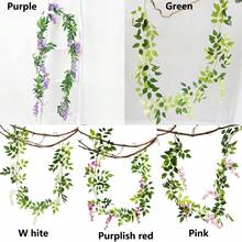 1条，180厘米/5.9英尺紫色紫藤花环，人造丝白色紫藤藤蔓垂挂花，适用于婚礼拱门装饰、房间装饰、家居装饰、派对花园桌面背景、生日毕业装饰 - 彩色 - 查看 3