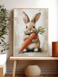 1pc Easter Bunny Print Cute Easter Rabbit Floral Spring Easter Bunny And Carrot Kids Room Wall Decor Easter Printable Vintage Decoration Rabbit Art, Bedroom Decor, Living Room Decor, Wall Art, Home Decor, Room Decor, Canvas Wall Art, Poster, Framed Wall Art, Frame Optional - Multicolor - View 5