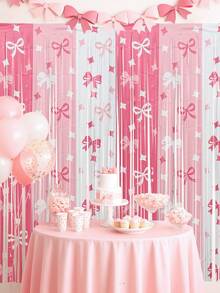 1/2/4pcs Pink & White Metallic Ribbon Curtain, Pink Bow Decor For Birthday Party Background, Wedding Decoration, Princess Party, Baby Shower, Photography Backdrop, Birthday Party Supplies, Stage Backdrop, Party Decorations - Bow Theme - View 7