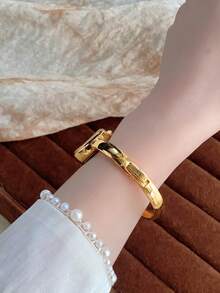 1 件金色手镯式石英表，时尚休闲，适合日常佩戴，也是理想的返校/毕业礼物 - 金色 - 查看 3