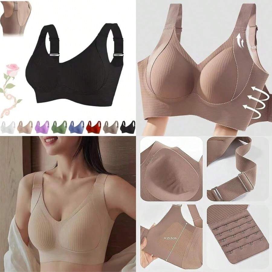 Genérico Super Firming Wire- All-Day Comfort No More Sagging,Womens Ribbed Adjustable Wireless , Full Support Bralettes(Black CH) - Multicolor - Ver 1