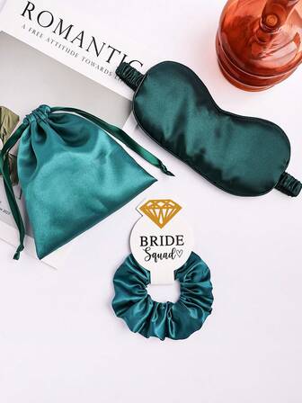 Set de 3 piezas: Scrunchie con diamantes para dama de honor, antifaz de seda sintética, bolsa de regalo a juego, adecuado para uso diario, boda, fiesta, mujeres
