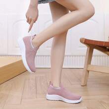 Zapatillas de verano casual para mujeres, zapatillas de correr de punta baja con suela de EVA, forro y parte superior de tela cómoda, calzado deportivo de color sólido ligero, zapatos de caminar ligeros|Zapatillas de deslizamiento|Zapatillas de tela cómoda - Gris - Ver 3