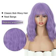 BARSDAR 12 Inch Purple Short Bob Wigs With Bangs For Women Loose Wavy Wig Curly Wavy Shoulder Length Bob Synthetic Cosplay Wig For Girl Colorful Costume Wigs - Màu tím - Xem 3