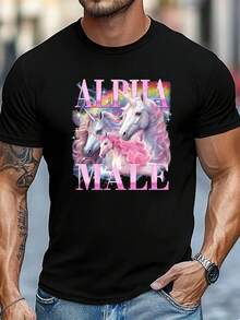 Alpha Male Unicorn Funny T-Shirt, Satirical Funny T-Shirt, Retro Unicorn T-Shirt, Men's T-Shirt, Round-Neck Short-Sleeved, Fashionable Casual, Comfortable Breathable, Men's Clothing T-Shirt - Black - View 4