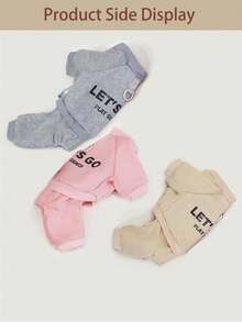 LET'S GO Letter Fleece Pet Sweatshirt With Four Legs, Warm Dog Cat Clothes In Pink/Grey/Beige, Crew Neck Pullover With D-Ring Traction, Elastic Cuffs, All Seasons Apparel For Small & Medium Breeds (Teddy/Bichon/Chihuahua) & Cats - Multicolor - View 8