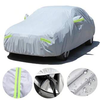 Funda de coche de franela gruesa - Parasol completo para todas las estaciones, tela de Oxford 600D con aislamiento de lámina de aluminio, a prueba de viento, polvo y granizo, funda de coche impermeable y a medida