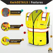 KwikSafety Class 2 Safety Vest High Visibility Executive Deluxe Safari Reflective Safety Vests Construction Reflective Multiple Pockets Meets ANSI/ISEA 107-2010 Class 2 Level2 Yellow Size Large/XLHigh-Visibility Vest - SG - Ver 4