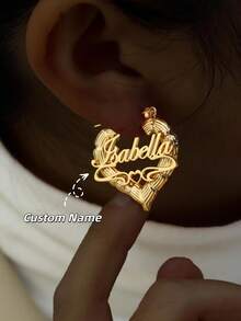 Khuyên tai vòng bằng thép không gỉ khắc tên theo yêu cầu, khuyên tai chữ tròn tùy chỉnh kích thước 30-70mm, khuyên tai vòng tròn mạ vàng/bạc/vàng hồng cá nhân hóa, khuyên tai chữ cái đầu phong cách Hip Hop, quà tặng cho bạn gái, phù dâu, kèm hộp quà. - Hoa tai tre hình trái tim - Xem 2