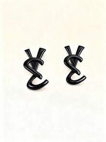 1对时尚简约几何亮黑色耳钉 - 耶 - 查看 5