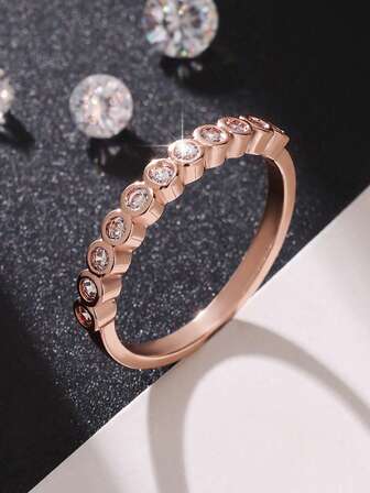 1pc Elegant & Delicate Women's Eternity Anniversary Ring, Adorned With Shiny Tiny Zirconia Stones, Suitable For Daily Wear And Weddings, Ideal Valentine's Day Gift