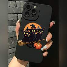 2026 nueva funda de teléfono esmerilada, funda de teléfono diseño de Halloween con gatos negros, sombrero de bruja, calabaza y escoba para iPhone 17 15 14 13 12 11 Pro Max y  Galaxy S23 S22 S21 S20, funda protectora para teléfono, regalo para pareja, regalo de vacaciones para novio y novia - Blanco antiguo - Ver 3