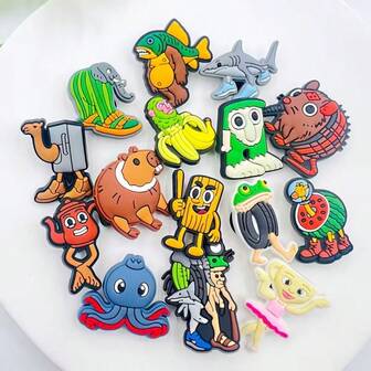 16件套创意意大利Brainrot人物吊坠套装，适用于鞋子、沙滩包、手链 - 可拆卸DIY配件 | 派对礼品，生日、圣诞节和万圣节的理想之选，节日装饰，奇趣设计，精美吊坠，高品质工艺，装饰小饰品，节日购物者，手工爱好者