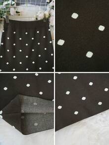 French Elegant Style Casual Women's Vintage Polka Dot Knit Skirt, Slimming Draping Bodycon Sweater Dress For Autumn/Winter, Suitable For Christmas, New Year, Commuting, Dating - Coffee Base With White Spots - View 9